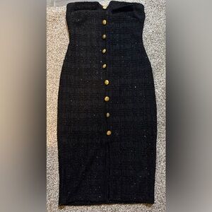 Akira medium tweed like strapless dress elegant party cocktail gold black